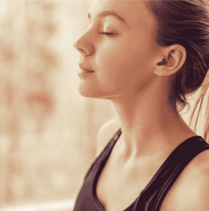 Women breathing through her nose 